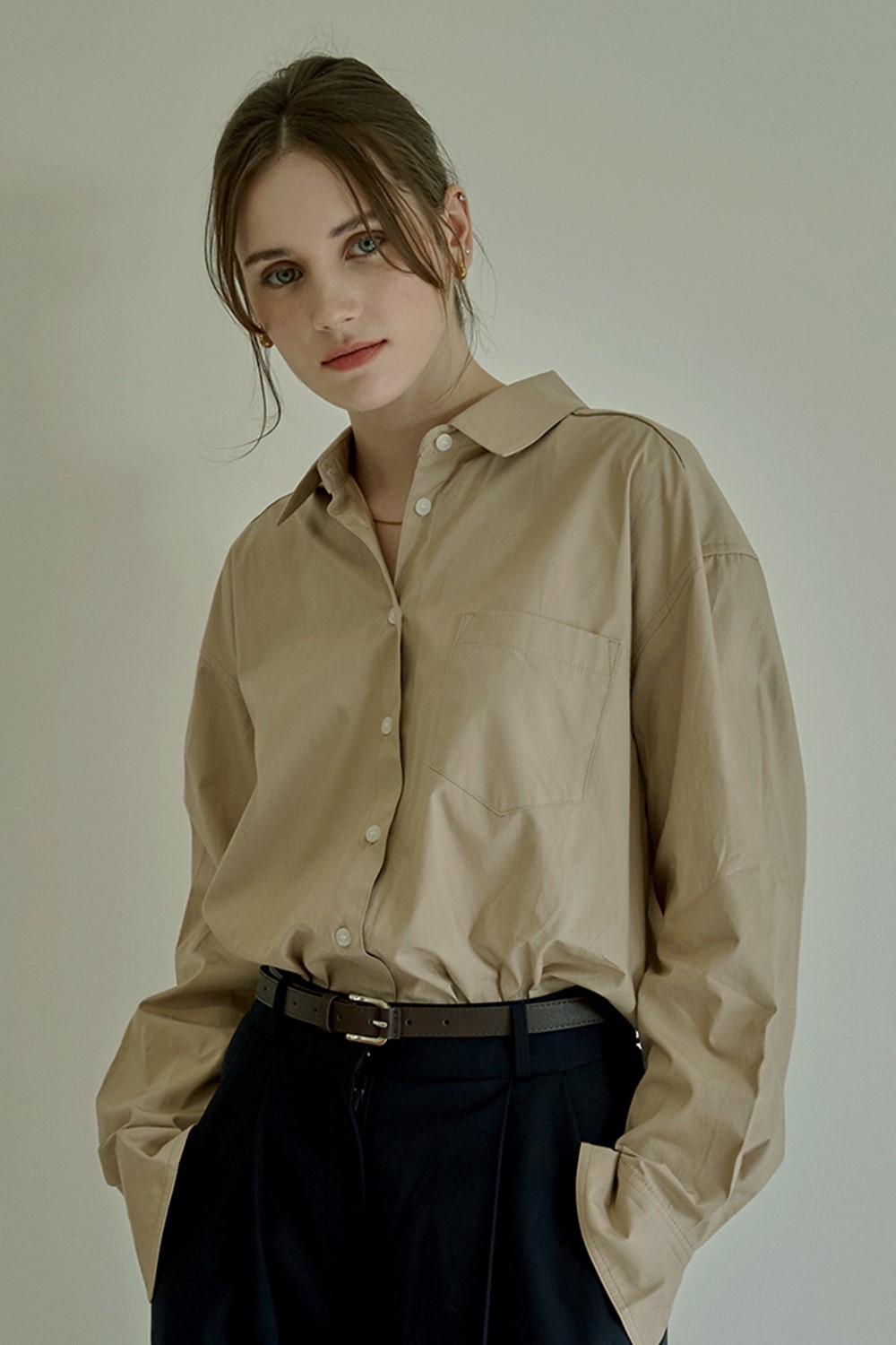 Aile Over-fit classic Shirts (Beige)