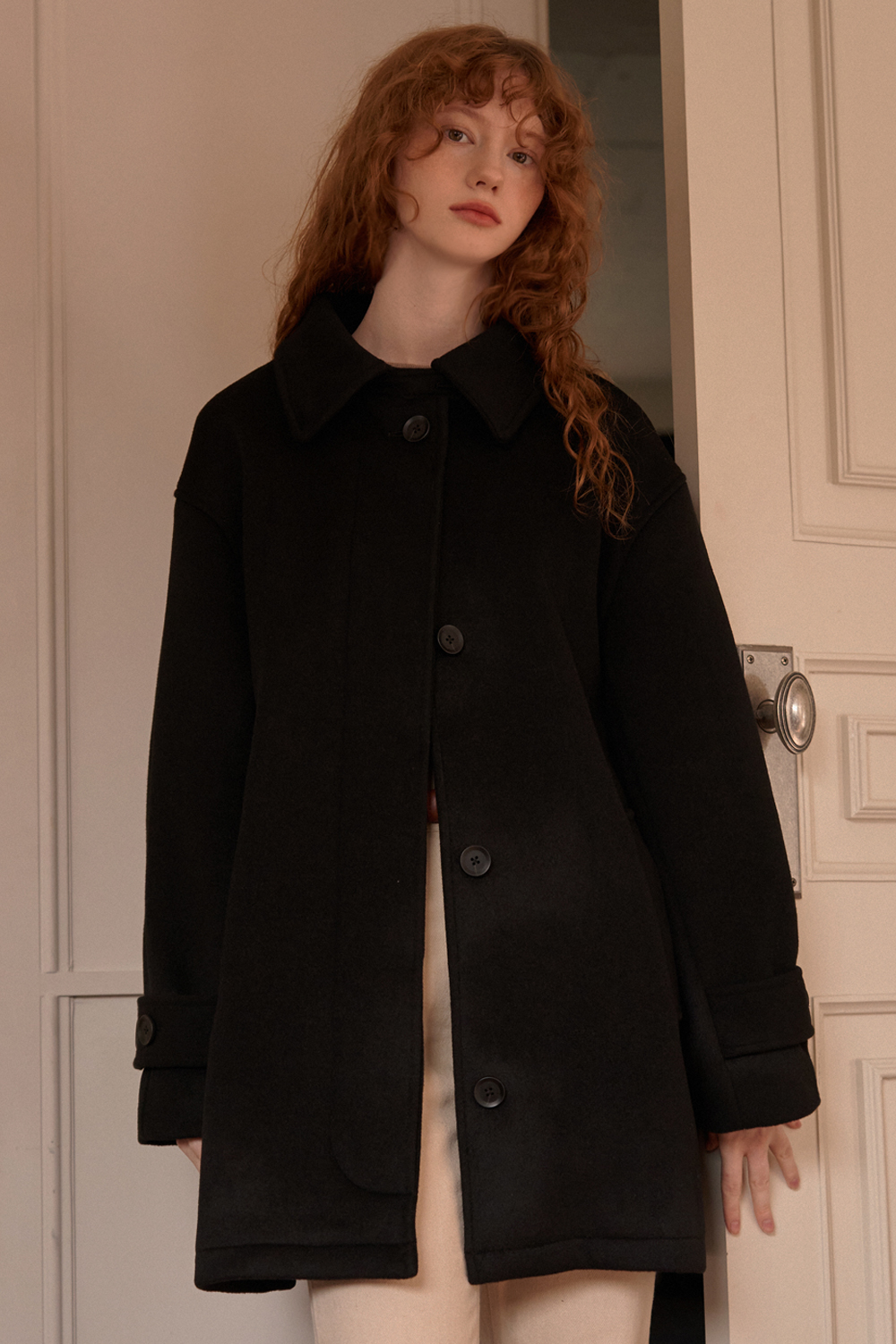 Cozy Back Point Half Wool Coat (Black)